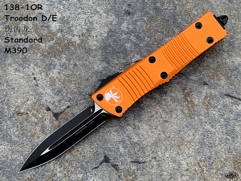 Microtech 微技术 138-1OR Troodon 伤齿龙 D/E Orange Standard M390刃材 橘色柄全刃双锋直跳（现货）